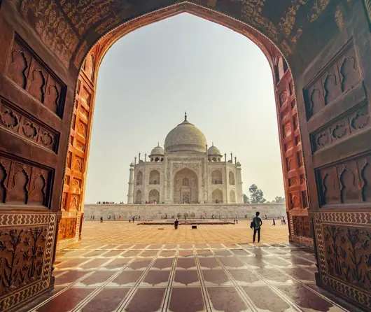 Taj Mahal reflected in the gardens of Agra