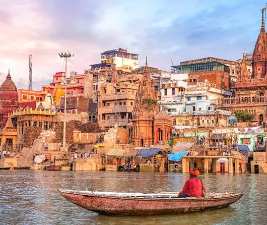 Evening Ganga Aarti ceremony on the ghats of Varanasi